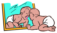 baby looking in a mirror