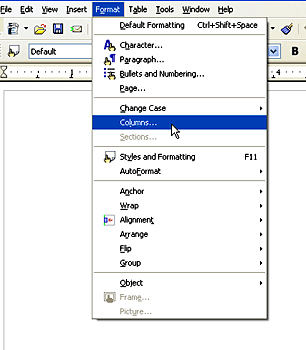 Menu  screen capture