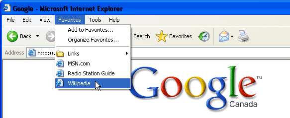 IE Choose Favourites Screen Capture