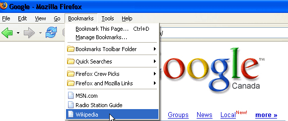 Firefox Choose Bookmark Screen Capture